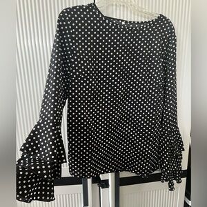 Polka Dot Ruffle Sleeve Top - Black and White